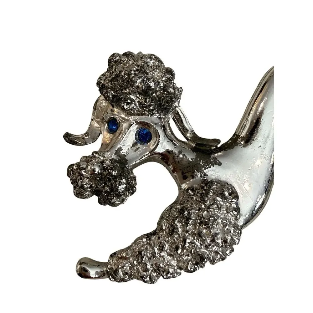 Vintage Silvertone Gerry's Blue Rhinestone Poodle Dog 2